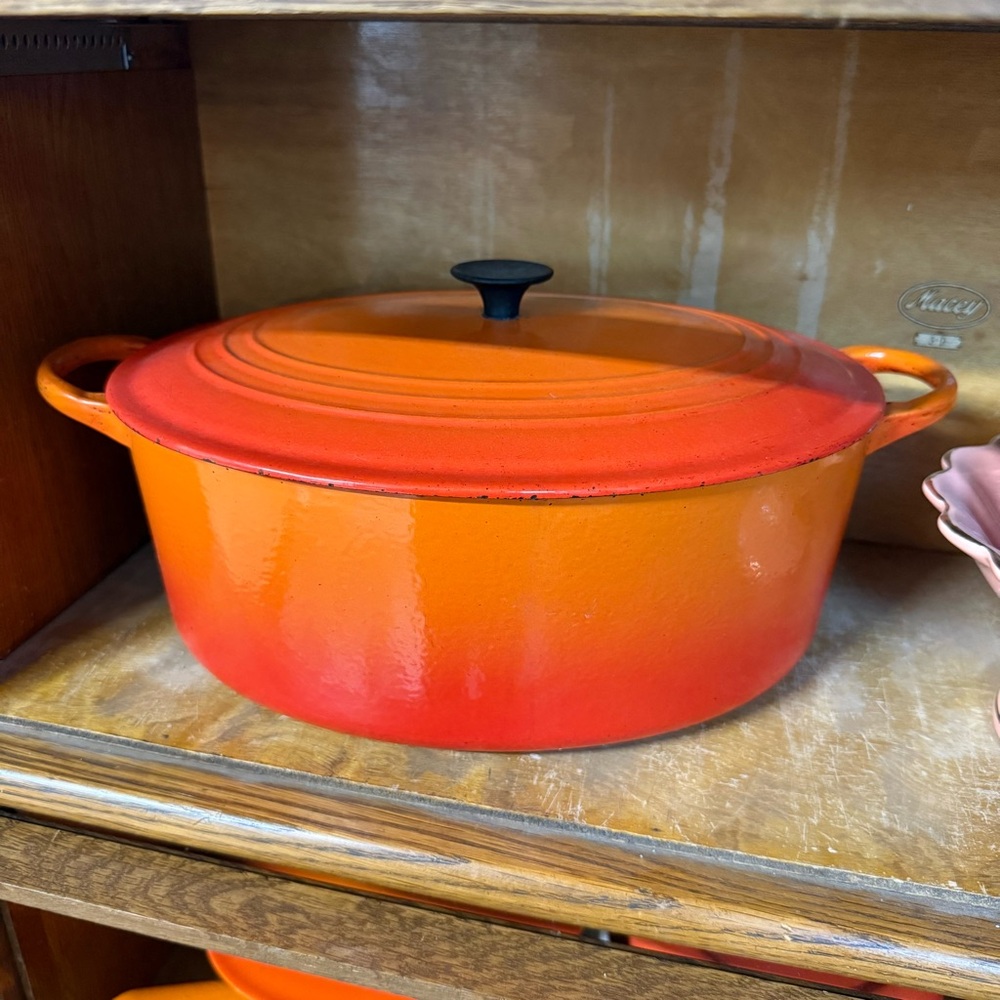 Orange Red Enameled Cast Iron Dutch Oven with Lid